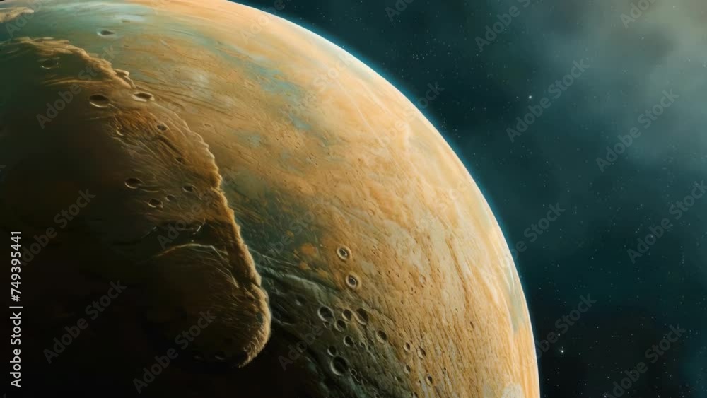 Poster a stunning image of a planet with a star in the background, perfect for science or space-related pro