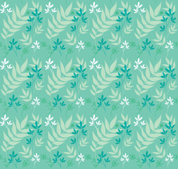 Turquoise  Botanical Seamless Vector Pattern