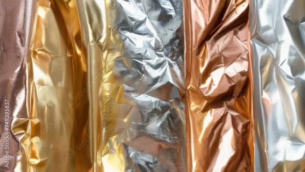 Poster A close up of a bunch of metallic foil. Perfect for design projects.