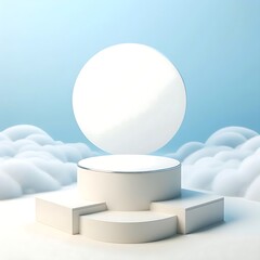 White Podium and Sky Blue background with Cloud for Product Presentation