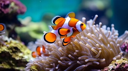Amphiprion Ocellaris Clownfish In Marine Aquarium