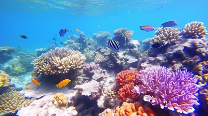 Fototapeta na wymiar Colorful reef underwater landscape with fishes and corals