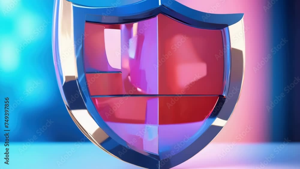 Poster A blue shield with a window in the background, suitable for security concepts.
