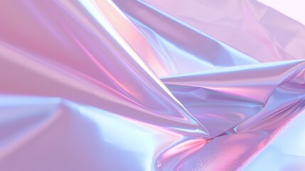 Soft folds of a holographic fabric with a smooth pastel gradient, simulating a delicate and dreamy texture.