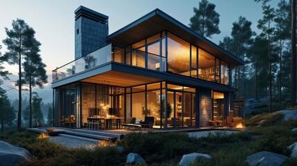 Fototapeta premium the beauty of a Scandinavian-inspired house with clean lines and large windows, blending modernity with nature