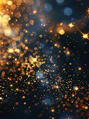Obraz premium A mesmerizing display of golden bokeh lights against a dark backdrop, creating a magical, festive atmosphere.