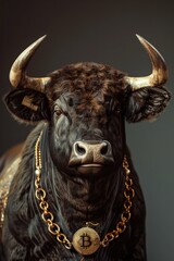 Anthropomorphic Cow Wears Bitcoin in crypto concept