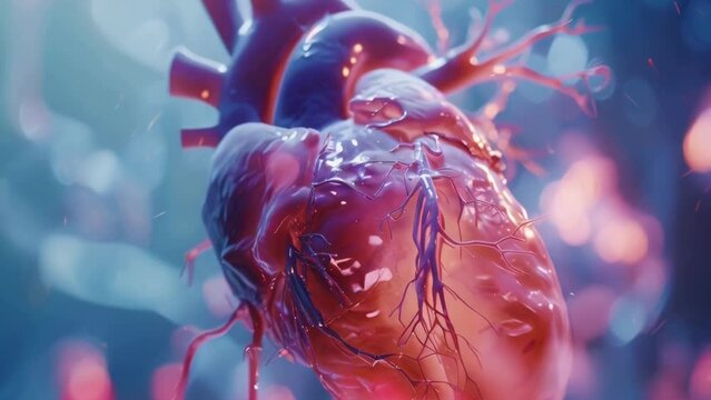 Close up of a human heart with blood, suitable for medical concepts.