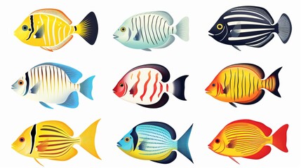 Naklejka premium Great tropical fish collection on white background