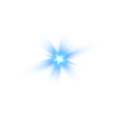 Blue star light flashes and sparkles. Sun light beam and starlight with lens flare effect, glittering comet trail and twinkling glitter light. PNG.