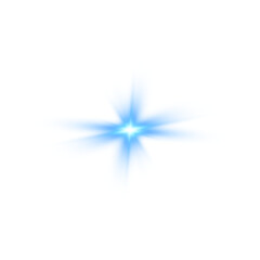Blue star light flashes and sparkles. Sun light beam and starlight with lens flare effect, glittering comet trail and twinkling glitter light. PNG.