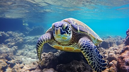 Fototapeta premium Green Turtle on the sea bed