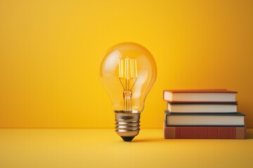 Educational concept Creativity and innovation light bulb yellow background - obrazy, fototapety, plakaty