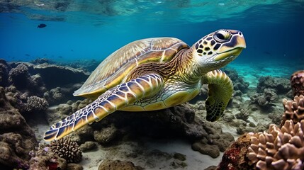 Obraz na płótnie Canvas Green Turtle on the sea bed