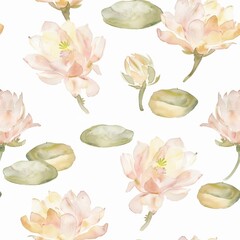 This seamless pattern blooms with the radiance of desert flowers, blending soft watercolor tones of orangeade and radiant red.