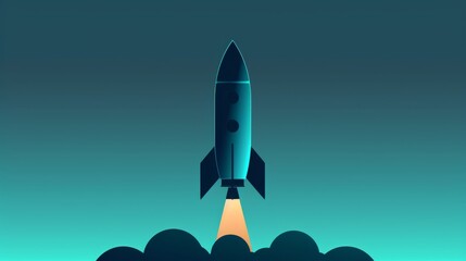 A sleek modern rocket breaks through the night sky in this flat design illustration, capturing the essence of exploration celebrated on the International Day of Human Space Flight. - obrazy, fototapety, plakaty