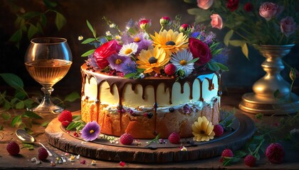 Fototapeta premium cake with flowers