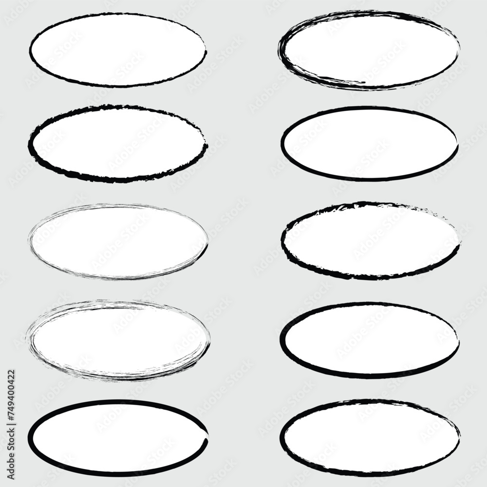 Aufkleber set of black grunge frames. vector set of round frames and borders, painted with an ink brush. black