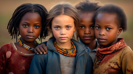 african children looking at camera - obrazy, fototapety, plakaty