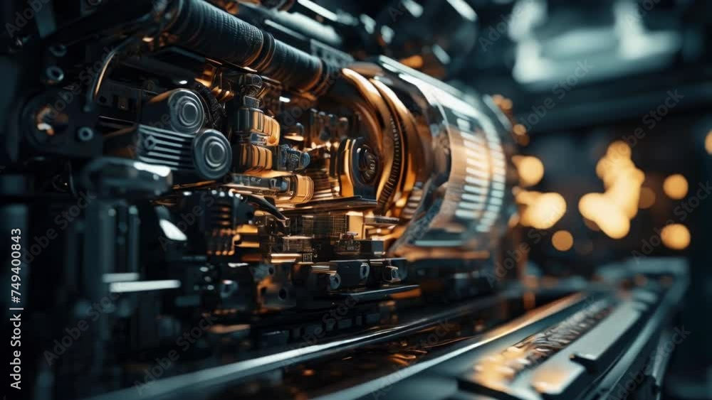Poster detailed view of a machine on a conveyor belt. suitable for industrial concepts.
