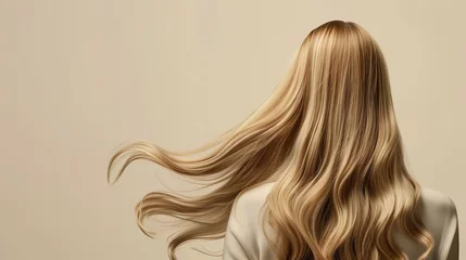 Fotobehang Blonde girl with long wavy hair on a white background. © Vitaliy_Korzh