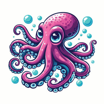 cute octopas vector on white background.