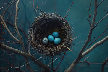 Eggs in a nest. Bird's Nest. Generative AI