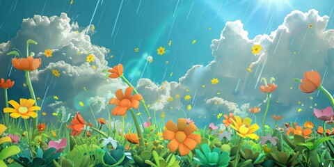 flowers in the grass, spring weather banner, poster, spring weather background, spring background