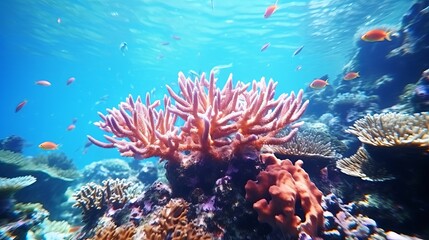 Naklejka na ściany i meble Underwater coral reef in ocean world