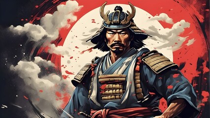 Bring the spirit of the samurai to life with this visually descriptive prompt. Use a stylistic rendering technique to create a t-shirt design that captures the essence of honor, strength, and courage.