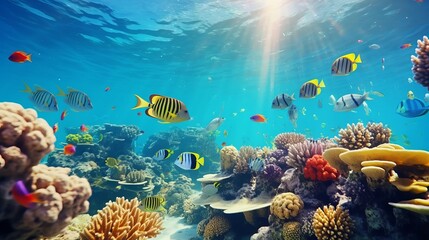 Obraz premium Underwater world. Coral reef and fishes in Red sea at Egypt