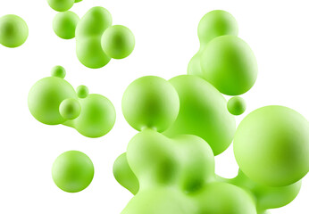 green 3d metaball spherical particles on transparent background