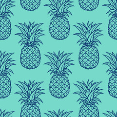 Seamless blue Pattern with Pineapples