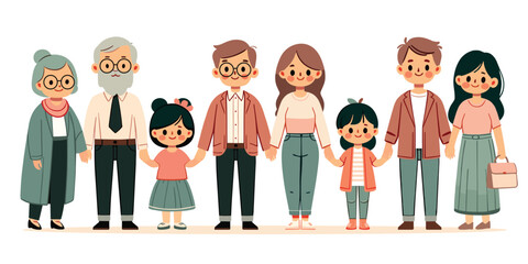 Cute cartoon family member portriat.