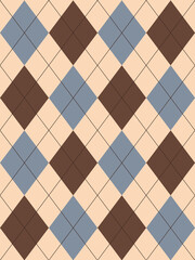 Argyle pattern.Brown, blue. Seamless geometric background for clothing, wrapping paper.