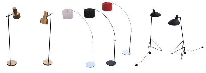 floor lamp isolated on white background, interior lighting, 3D illustration, cg render