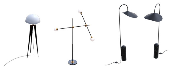 floor lamp isolated on transparent background, interior lighting, 3D illustration, cg render
