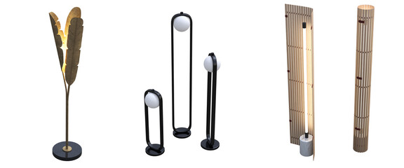 floor lamp isolated on transparent background, interior lighting, 3D illustration, cg render
