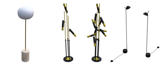 floor lamp isolated on transparent background, interior lighting, 3D illustration, cg render
