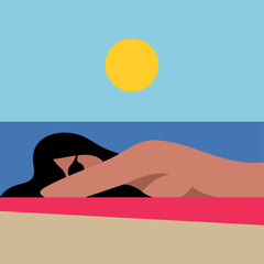 Obraz na płótnie Canvas Woman is sunbathing on the beach