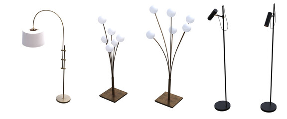 floor lamp isolated on transparent background, interior lighting, 3D illustration, cg render
