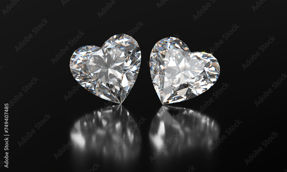 Aufkleber heart shape diamonds placed on glossy background 3d rendering