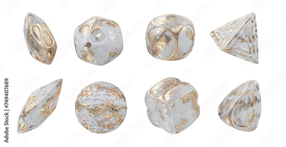 Poster element object marble geometry collection isolated background 3d rendering