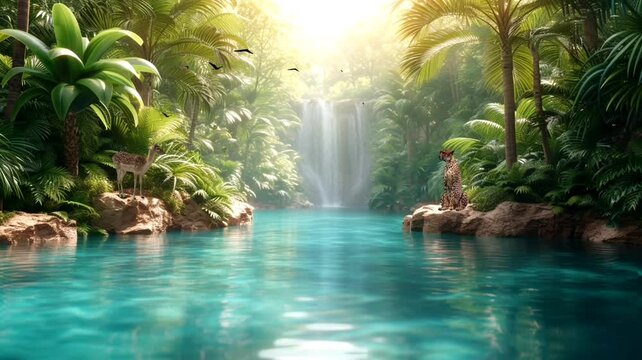 tropical pool with trees and water