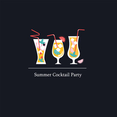 Summer Cocktail Party. Drinks. Bar Menu Design Template. Happy Hour. Vector  