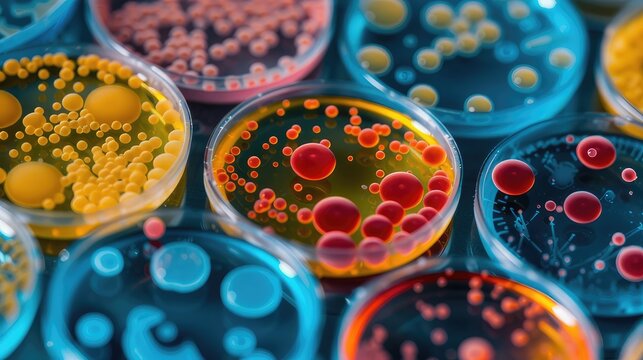 Microbiology lab-themed images showcase the role of microorganisms in health, disease, and the environment, emphasizing microbial diversity, adaptation, and evolution