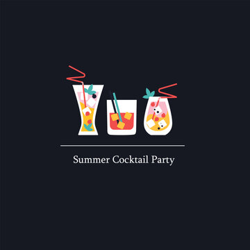 Summer Cocktail Party. Drinks. Bar Menu Design Template. Happy Hour. Vector  