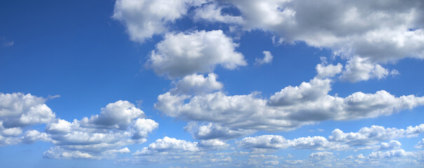 Blue sky, cloud and banner with weather of nature, outdoor climate or natural scenery in the air....