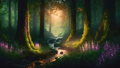 Naklejka premium sunset in the forest