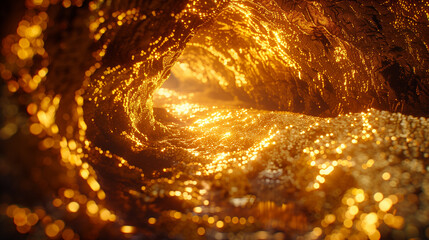 Mysterious cave filled with golden gold - obrazy, fototapety, plakaty